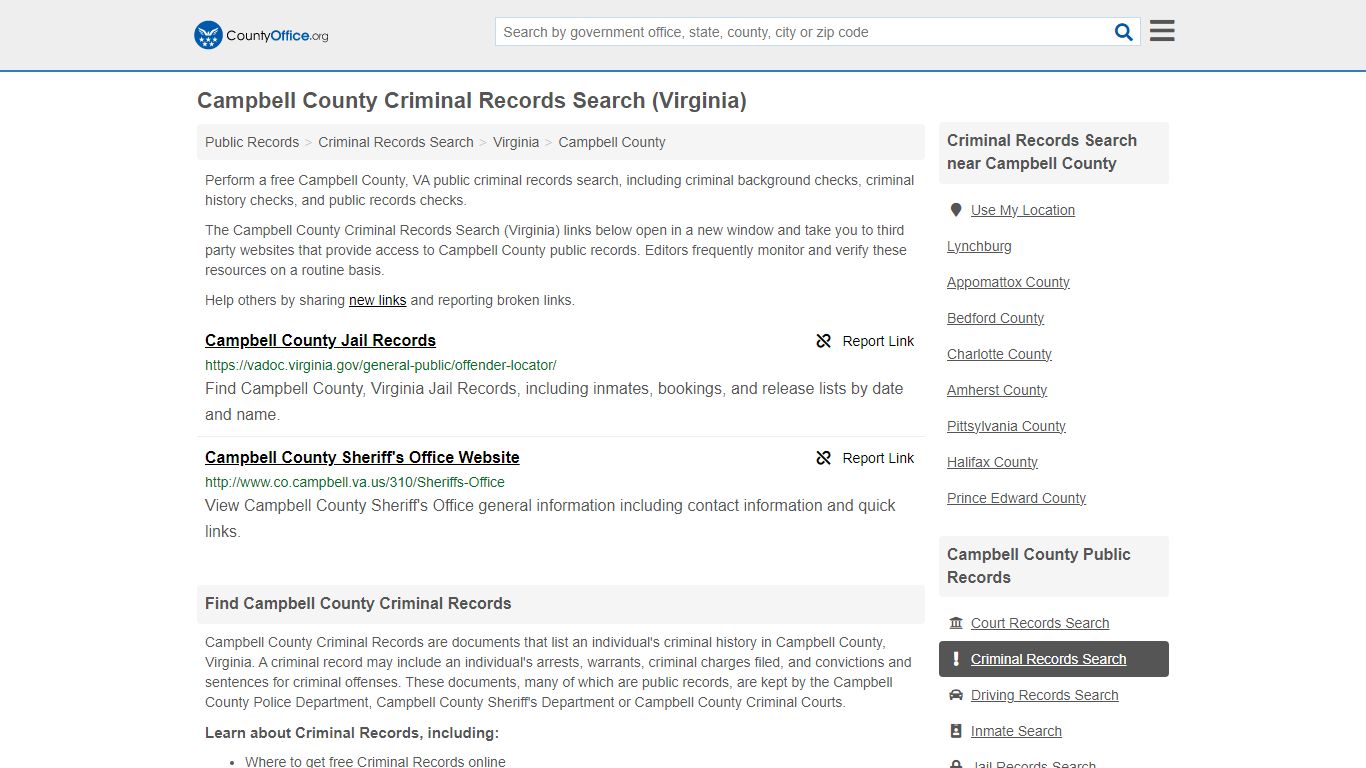 Campbell County Criminal Records Search (Virginia)
